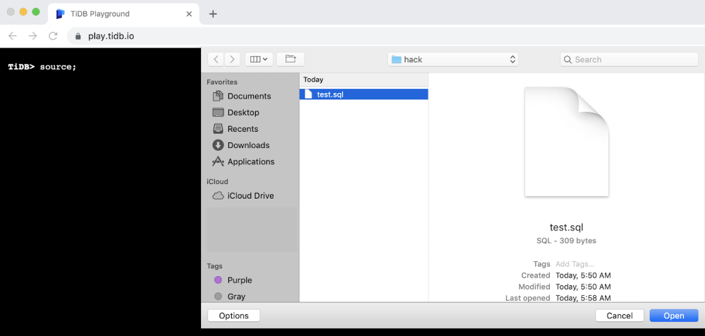 Load an SQL file