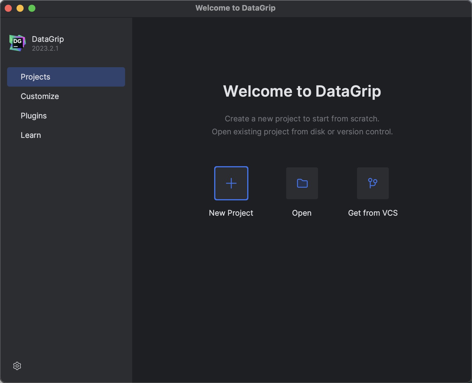 Create a project in DataGrip
