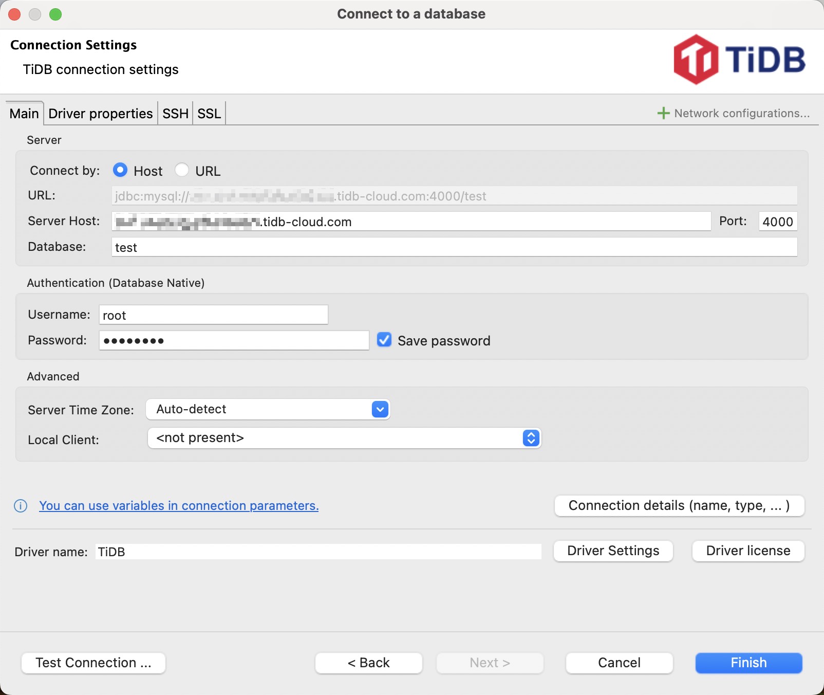 Configure connection settings for TiDB Dedicated