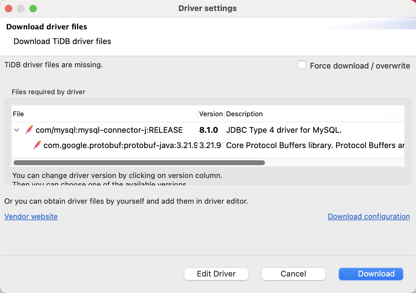 Download driver files