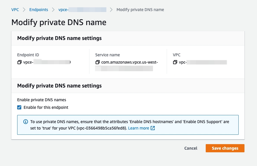 Enable private DNS