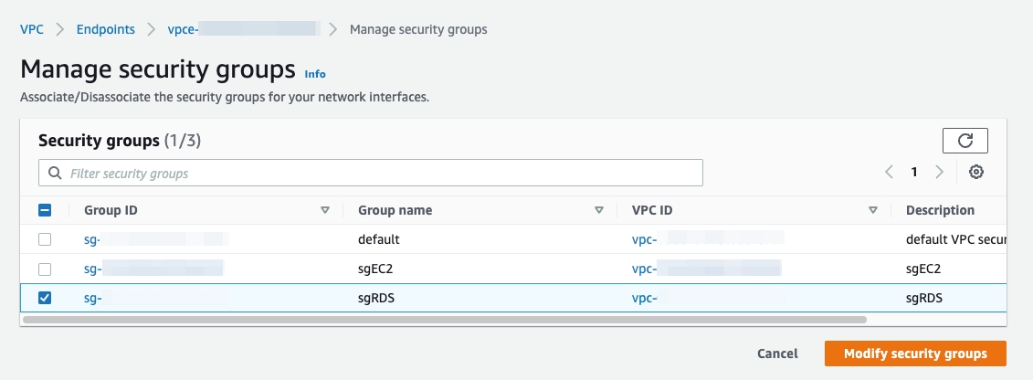 Manage security groups